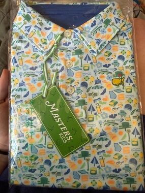 2026 NEW Masters Blue & Yellow Golf-Print Kids Polo